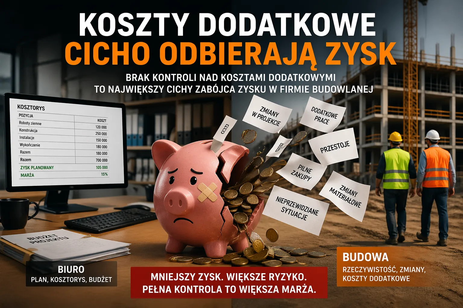 Dlaczego brak kontroli nad kosztami dodatkowymi obniża zysk w firmie budowlanej?