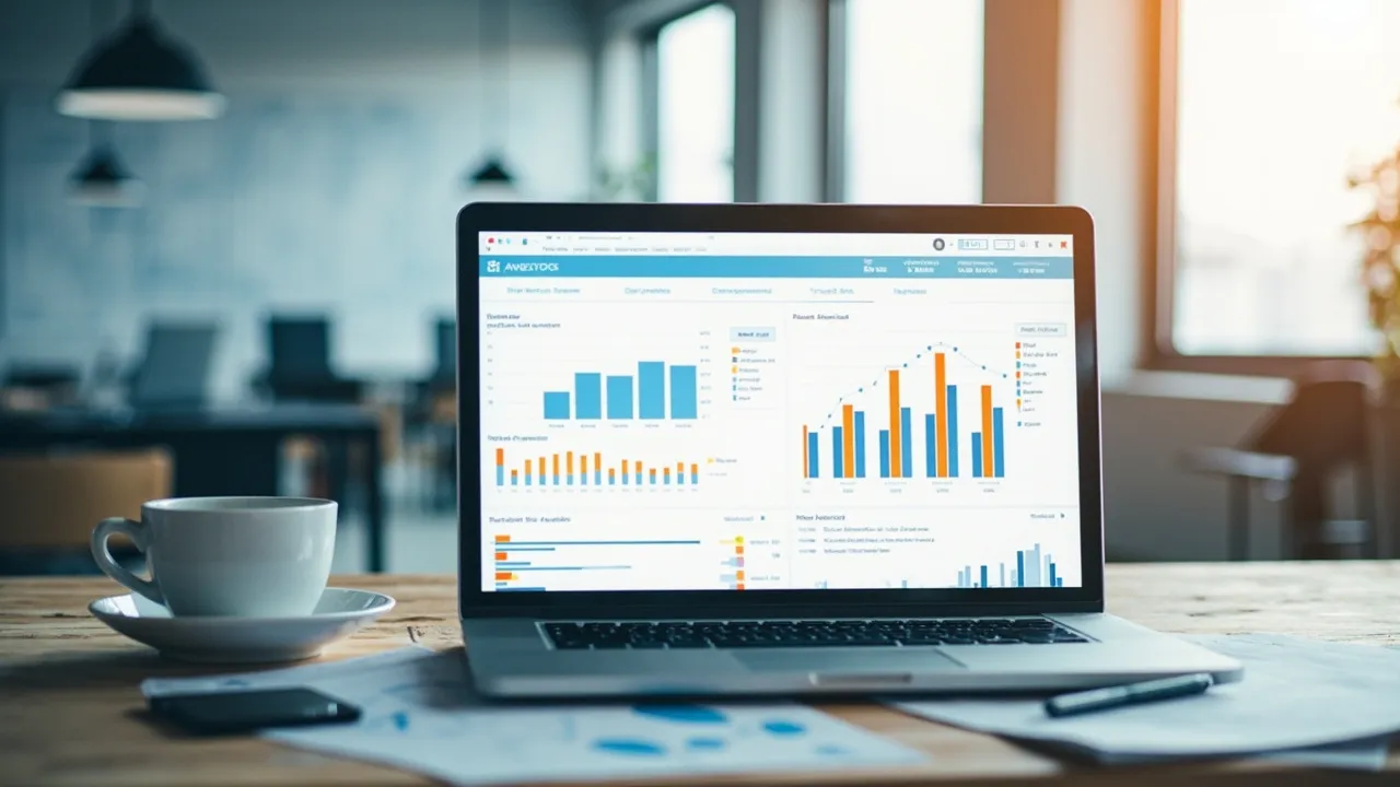 Laptop with analytics dashboard in a construction office